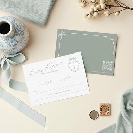 Cartão RSVP Arco Desenhado Mão E Monograma Fita Casamento