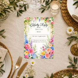 Cartão RSVP Arco Floral Caprichoso para Casamento no Jardim