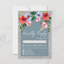 Cartão RSVP Arco Floral de Cor de Água com Glitter Azul Dusty