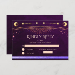 Cartão RSVP Arco-Íris Celestial Profundo Plum Sun Lua Estrelas