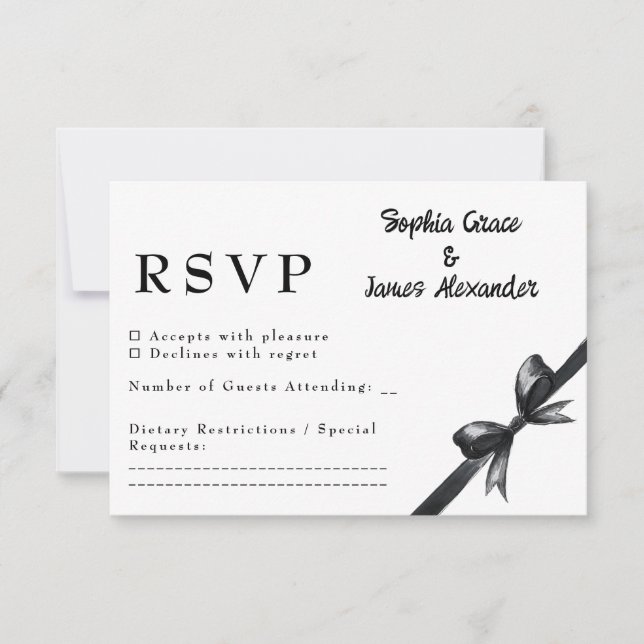 Cartão RSVP Arco Preto e Branco | Casamento elegante | Monocro (Frente)