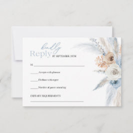 Cartão RSVP Arco tropical de flores azuis e secas castanhas