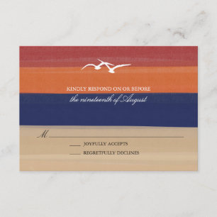 Cartão RSVP Areia, mar & oceano pintado das gaivotas que