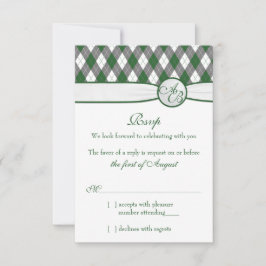 Cartão RSVP Argyle Bola de Golfe Verde Monograma Casamento RSV