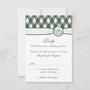 Cartão RSVP Argyle Bola de Golfe Verde Monograma Casamento RSV