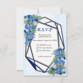 Cartão RSVP Armações geométricas de Marinho Dourado e Flores d