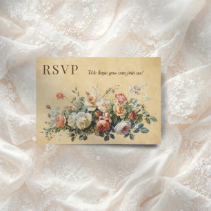 Cartão RSVP Arranjo floral vintage boho papel antigo 