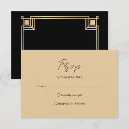 Cartão RSVP Art Deco Elegant Gold Frame Black