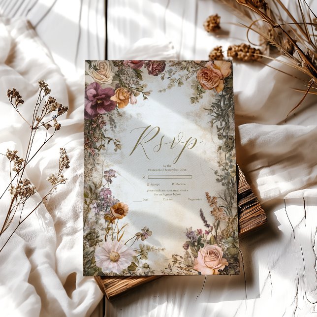 Cartão RSVP Art Nouveau Casamento Floral Real Vitoriano (Criador carregado)