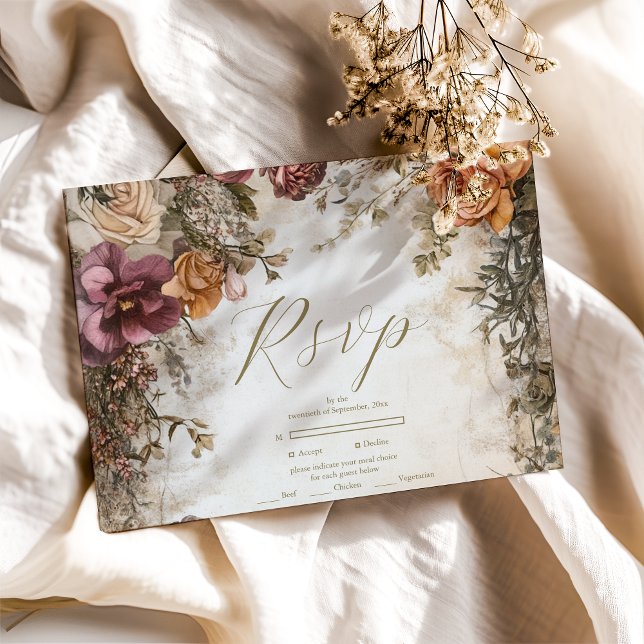 Cartão RSVP Art Nouveau Casamento Floral Real Vitoriano (Criador carregado)