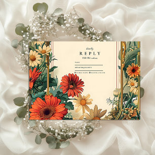 Cartão RSVP Art Nouveau Daisy Frame Wedding