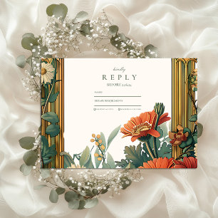 Cartão RSVP Art Nouveau Daisy Gerbera Floral Frame Weding