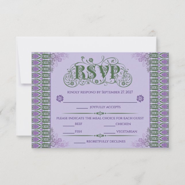 Cartão RSVP Art Nouveau Elegant Lilac Thistle Border  (Frente)