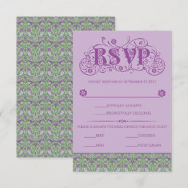 Cartão RSVP Art Nouveau Elegant Lovebirds Purple