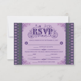 Cartão RSVP Art Nouveau Elegant Purple Thistle Border