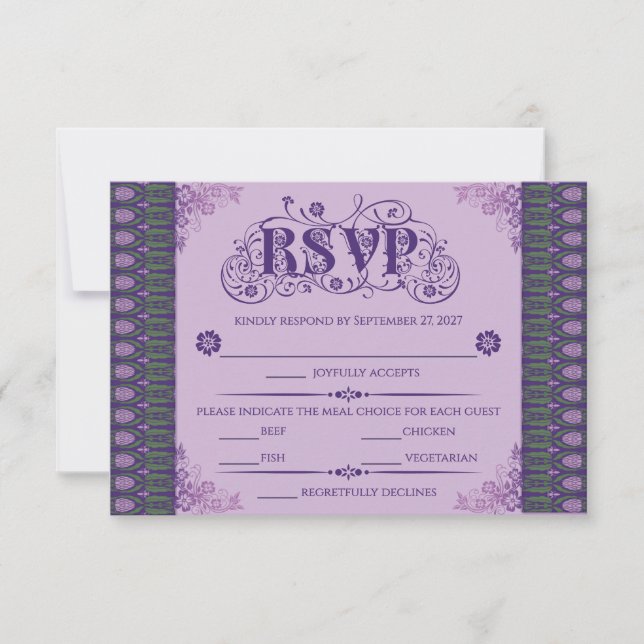 Cartão RSVP Art Nouveau Elegant Purple Thistle Border (Frente)