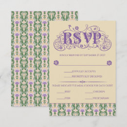 Cartão RSVP Art Nouveau Elegant Thistle Vintage Yellow