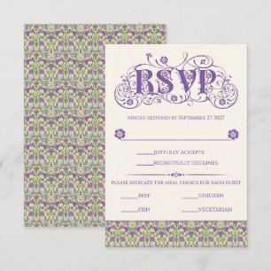 Cartão RSVP Art Nouveau Elegantes Pombinhos Amarelo Claro