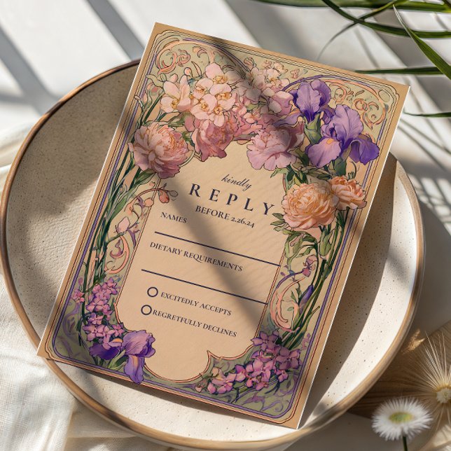 Cartão RSVP Art Nouveau Floral Wedding (Criador carregado)