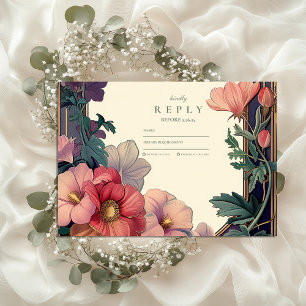 Cartão RSVP Art Nouveau Fronteira Barroca Casamento Floral