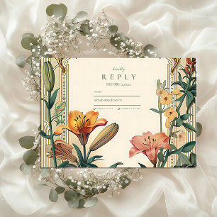 Cartão RSVP Art Nouveau Lily Weding - Floral Frame Design