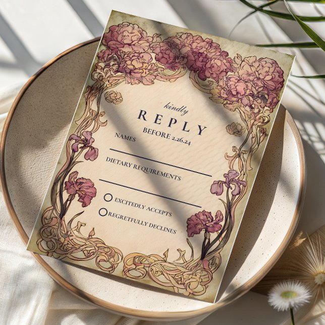 Cartão RSVP Art Nouveau Orchid Wedding (Criador carregado)