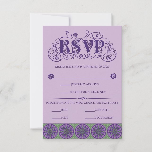 Cartão RSVP Art Nouveau Purple Thistle Wheel Vertical (Frente)