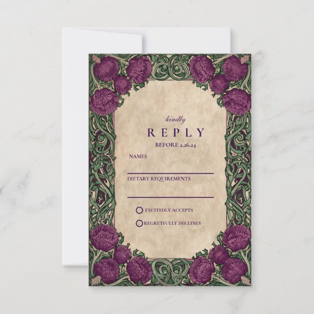Cartão RSVP Art Nouveau Thistle Wedding (Frente)
