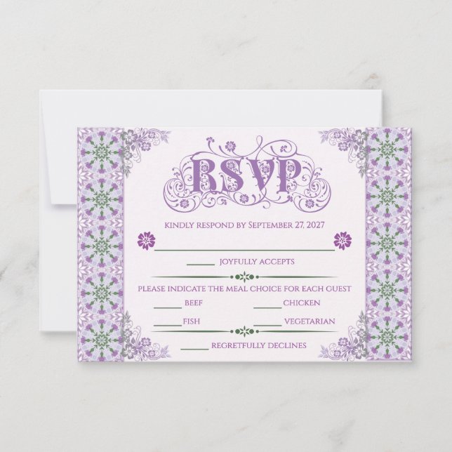 Cartão RSVP Art Nouveau Thistle Wheel Lilac Horizontal (Frente)