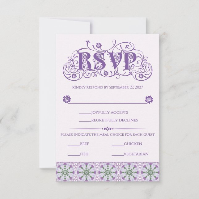 Cartão RSVP Art Nouveau Thistle Wheel Lilac Vertical (Frente)