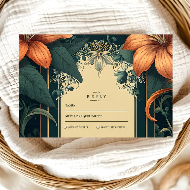 Cartão RSVP Art Nouveau Whimsical Floral Wedding (Criador carregado)