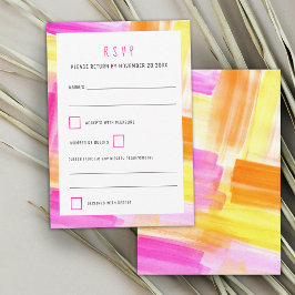 Cartão RSVP Arte abstrata brilhante rosa amarelo casamento