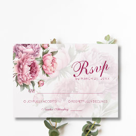 Cartão RSVP Arte de Casamento Romântico Botânico Peônia em Flo