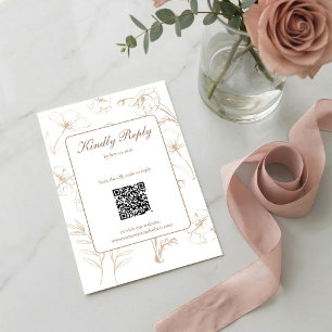 Cartão RSVP Arte de Linha Floral de Mocha Elegante com Código