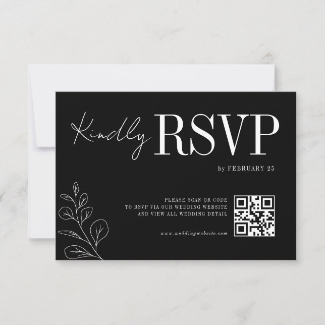 Cartão RSVP Arte de Linha Floral Rústica Preta Casamento Elega (Frente)