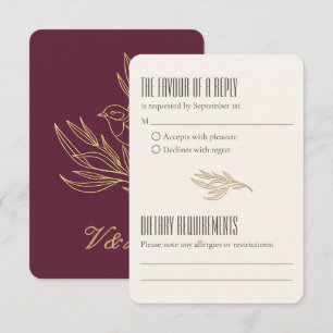 Cartão RSVP Arte Deco com Fio de Ouro Casamento do Cardeal M