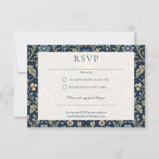 Cartão RSVP Arte Floral Novo Azul-Marinho Casamento