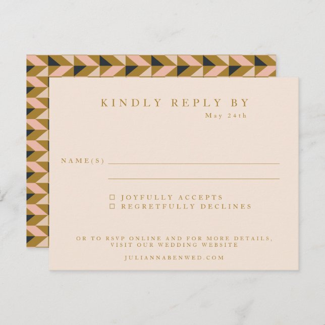 Cartão RSVP Arte Geométrica Deco Casamento Dourado Negra (Frente/Verso)