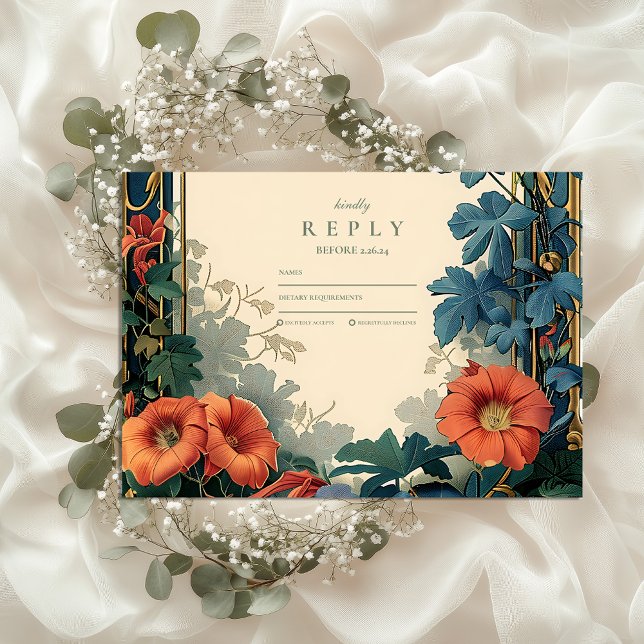 Cartão RSVP Arte Nouveau Casamento Botânico - Quadro Elegante (Criador carregado)