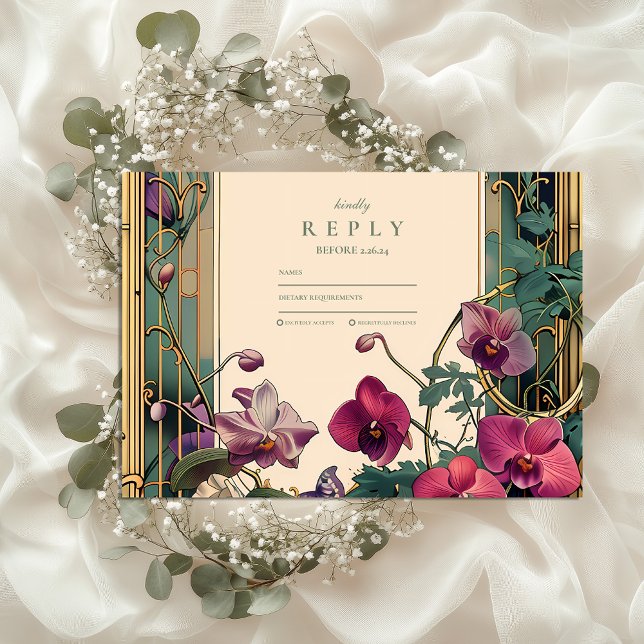 Cartão RSVP Arte Nouveau Orquídea Casamento (Criador carregado)