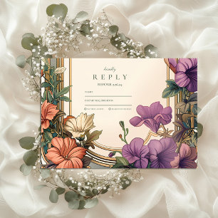 Cartão RSVP Arte Nouveau Ouro Arch Casamento Floral