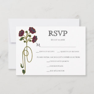 Cartão RSVP Arte Nova Antiga Bold Flores Tomas de Joias Refeiç