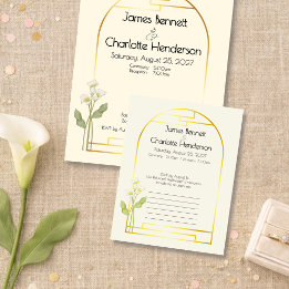 Cartão RSVP Arte Nova Mínima Arco de Ouro Casamento de Copo-de