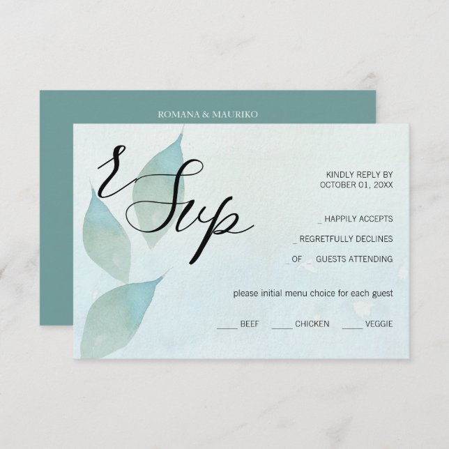 Cartão RSVP Arte por Aquarela Azul Artístico (Frente/Verso)