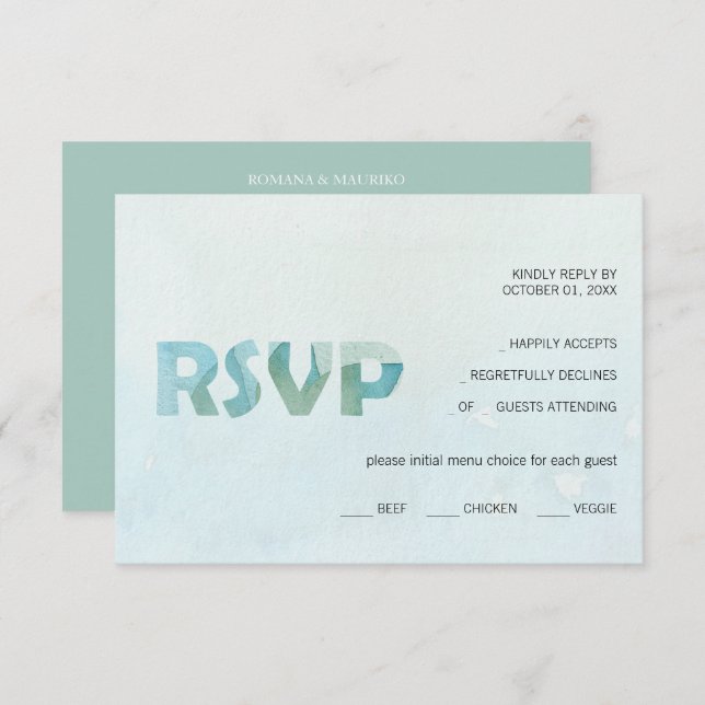 Cartão RSVP Arte por Aquarela Azul Artístico (Frente/Verso)