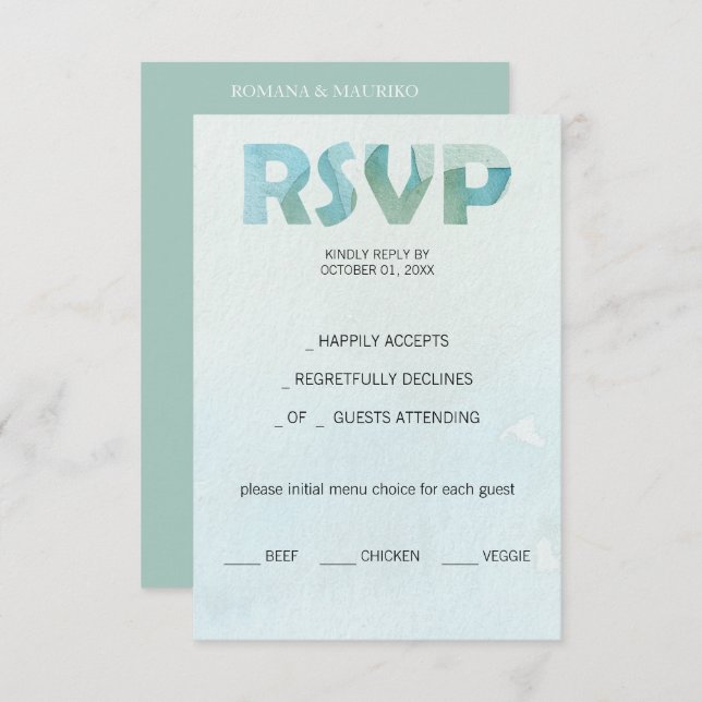 Cartão RSVP Arte por Aquarela Azul Artístico (Frente/Verso)