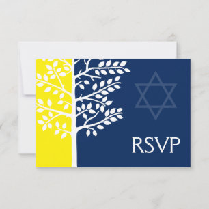 Cartão RSVP Árvore azul Marinho amarela do Bar de vida Mitzvah