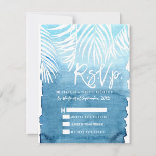 Cartão RSVP Árvore branca Palm Fronteira Azul Aquarela