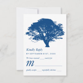 Cartão RSVP Árvore de Carvalho Azul, Casamento Russo e Minimal