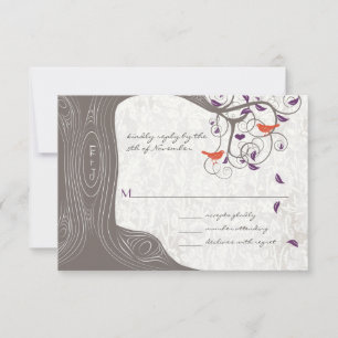 Cartão RSVP Árvore de Madeira Flutuante Amor Pássaros Casament